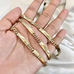 gelang rante plat wanita kancing S realpict mirip emas asli warna awet tahan lama anti luntur anti hitam anti karat selamanya Kuning Perhiasan
