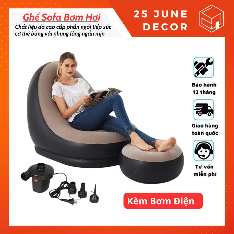Ghế Đệm Hơi Tựa Lưng, Sofa Hơi, Ghế Đệm Hơi cao cấp . Kèm Bơm Điện 2 Chiều Giúp Thư Giãn Dễ Dàng Cất Gọn