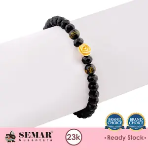 Gelang Emas Tali Kristal Hitam Rusela Flower Gold 23K Semar Nusantara