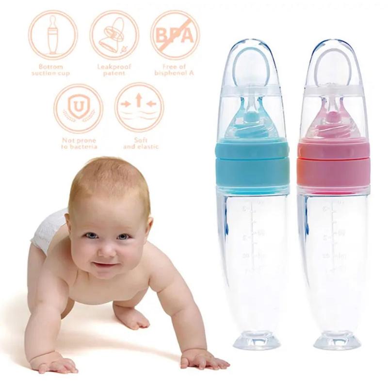 Product Introduction of Silicone Baby's Squeeze Feeding Spoon Bottle Food Squeeze Out No BPA 10