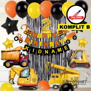 CONSTRUCTION SIMPLE DEKORASI SET/DEKORASI ULANG TAHUN ANAK LAKI/BALON FOIL EXCAVATOR/DEKORASI KONSTRUKSI