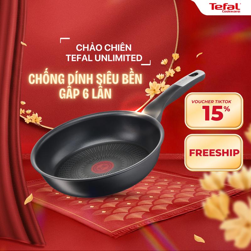  Chảo Chống Dính Tefal Unlimited Lớp Phủ Titanium Siêu Bền Đổi Màu Báo Nhiệt Không Cần Dầu Mỡ Dùng Được Bếp Từ Size 20 22 26 28 cm Sản Xuất Tại Pháp 