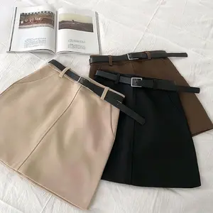 ROK A-LINE PENDEK WANITA-ROK MINI KOREAN DEWASA CASUAL-FREE IKAT PINGGANG