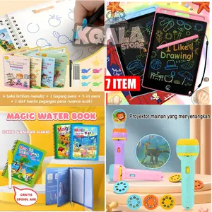 (PAKET 7 ITEM) Edukasi Buku Belajar Anak Menulis Alphabet Menghitung Matematika Dan LCD Writing Tablet Drawing Pen Stationery Melatih Kemampuan Kognitif Anak Usia Dini
