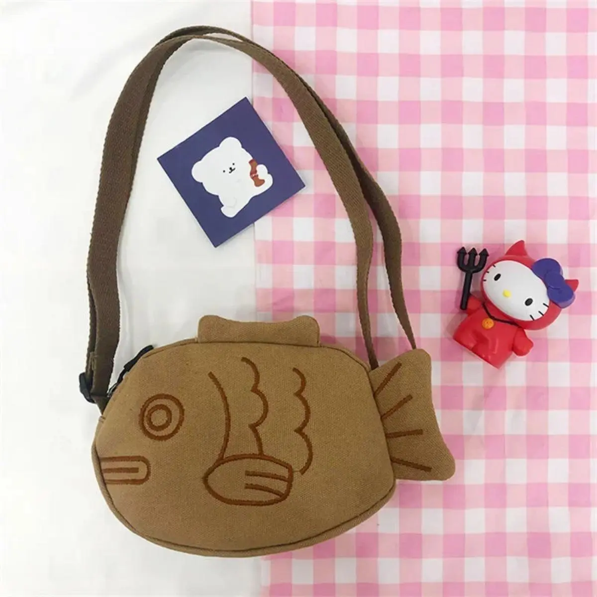 Beg galas Taiyaki fesyen Jepun untuk wanita, beg messenger, beg bahu, dompet, beg bahu, kartun comel baharu