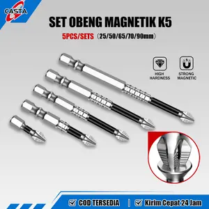 CASTA Set 5 PCS K5 Phillips Bit Anti-Slip Magnetik, Desain Ergonomis & Tahan Aus, Ideal Untuk Bor Tangan dan Obeng Listrik