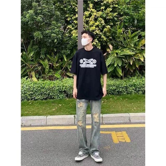 Quần Jean Rách Retro Kiểu Mỹ Cho Nam Và Nữ Thiết Kế Đẹp Thích Hợp Cho Mùa Xuân Và Mùa Thu Ins Hợp Thời Trang Hiphop Quần Ống Rộng Và Thẳng Menswear Pants Quần Lửng Có Túi