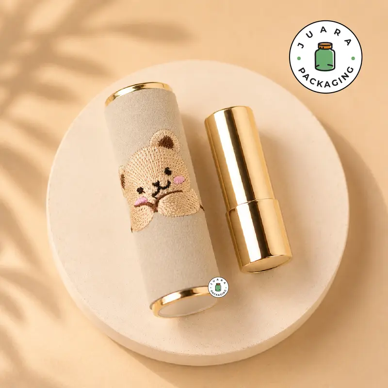 Wadah Lipstik 3.5gr Motif Beruang Lucu – Kemasan Kosmetik Warna Pink Cream Abu untuk Lipstik, Lip Serum, Lipbalm, Makeup Refill Lipstick Unik Imut 3.5 gr 3.5 gram