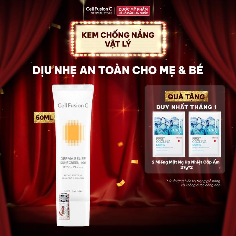  Kem Chống Nắng Thuần Vật Lý Cho Da Nhạy Cảm & Mẹ Bầu Cell Fusion C Derma Relief Sunscreen 100 SPF 50+ PA++++ 