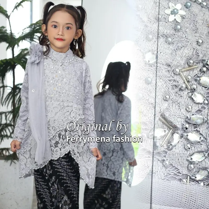 Baju Kebaya Pesta Anak Tanggung umur 4-12 tahun Kebaya Selendang Anak Payet Baju Kondangan Anak Perempuan Atasan Kebaya Anak Bordir Seragam Fashion 3