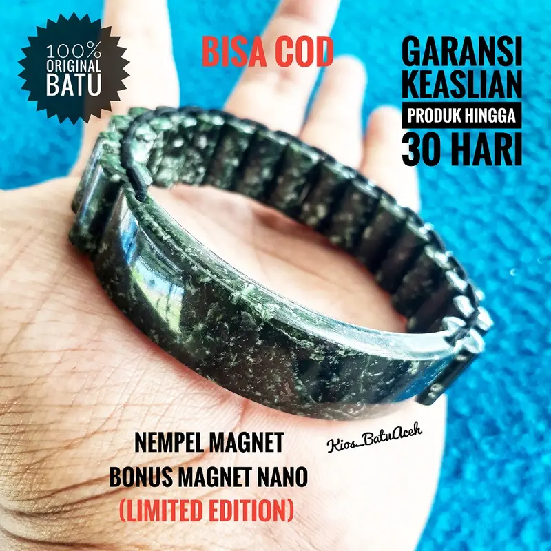 Gelang Batu Giok Black Jade Loreng Original Asli Aceh Plat Tabung Loreng 0