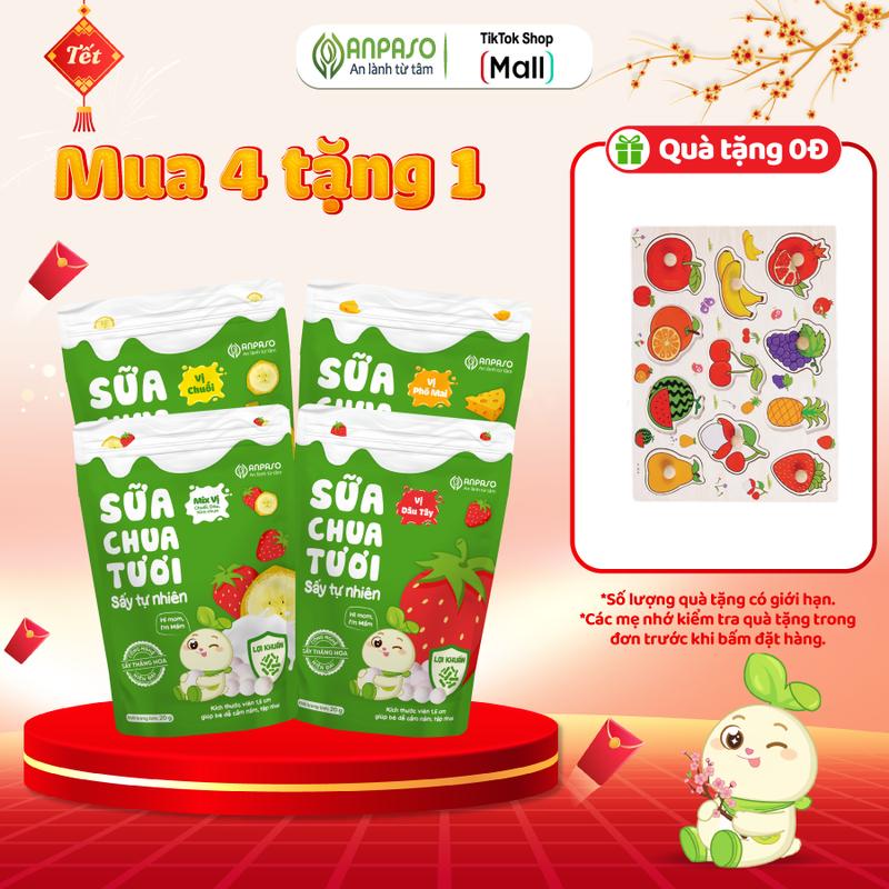  Combo 4 Sữa Chua Sấy Thăng Hoa Ít Đường Anpaso - Snack Ăn Vặt 
