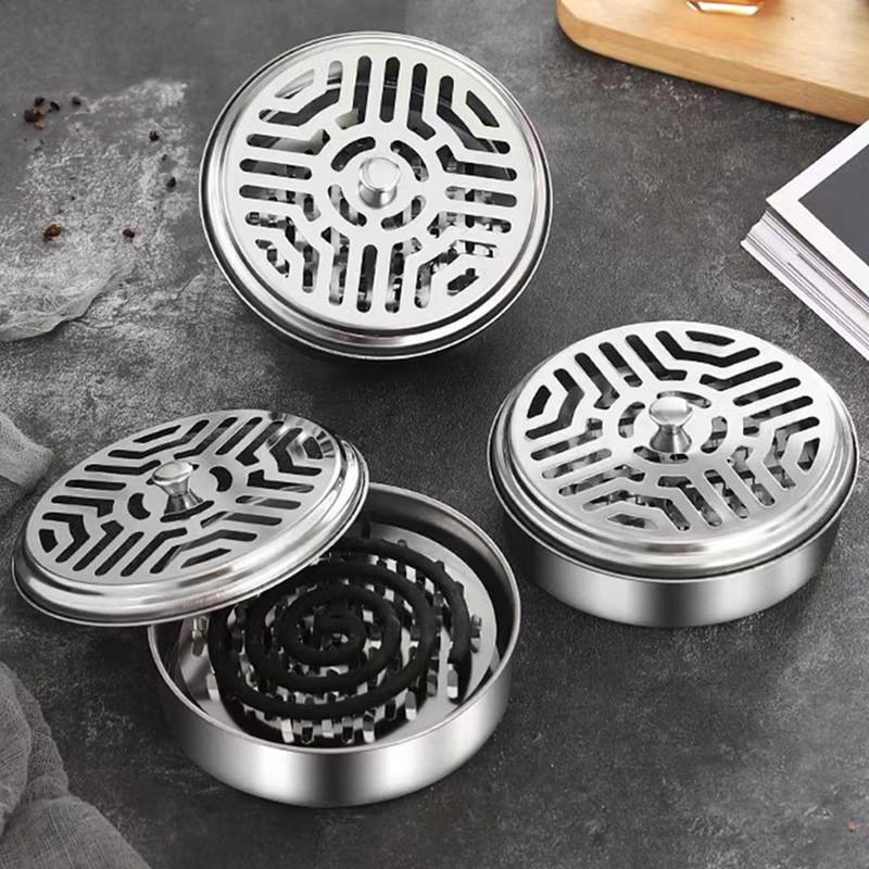  Hộp Để Nhang Khoanh Muỗi Bằng Inox Có Nắp Đậy An Toàn Khay Đựng Nhang Muỗi Chống Cháy Dễ Sử Dụng 