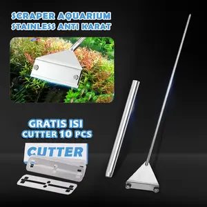 Scraper Algae Aquarium Stainless Alat Pembersih Kaca Akuarium Aquascape