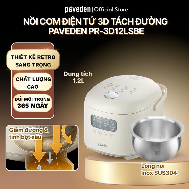 Nồi Cơm Điện Tử 3D Tách Đường Paveden PR-3D12LSBE 1.2L - Đổi mới 365 ngày