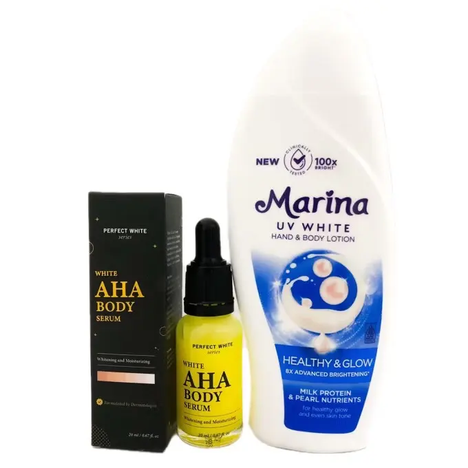 ￼Paket Kombo Marina 185ml Dan Body Serum AHA 20ml Racikan Cepat Putih
