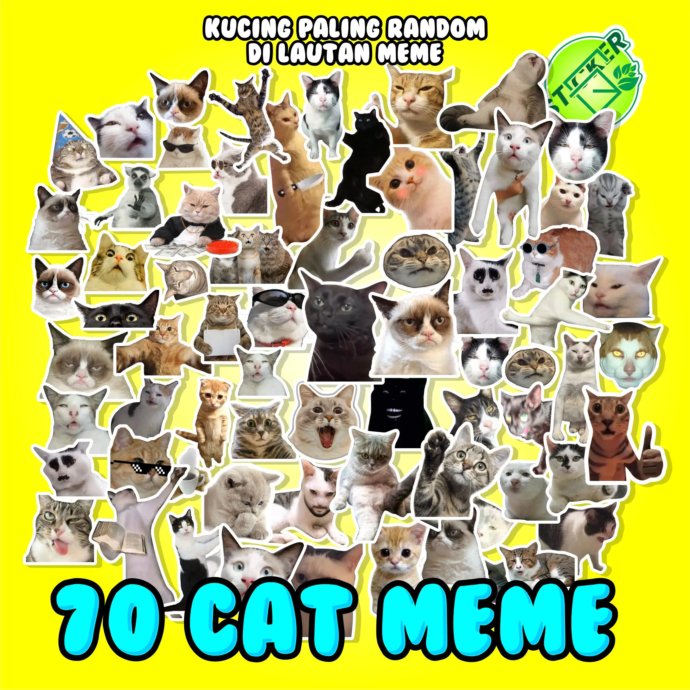 Stiker Pack Kucing Lucu Meme 60cm - Isi 70pcs