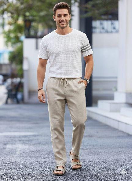 setelan outfit pria cowok ganteng keren simple celana bahan linen oxford dan baju pria bahan waffle primium Dewasa setelan outfit pria cowok ganteng keren simple celana bahan linen oxford dan baju pria bahan waffle primium Dewasa