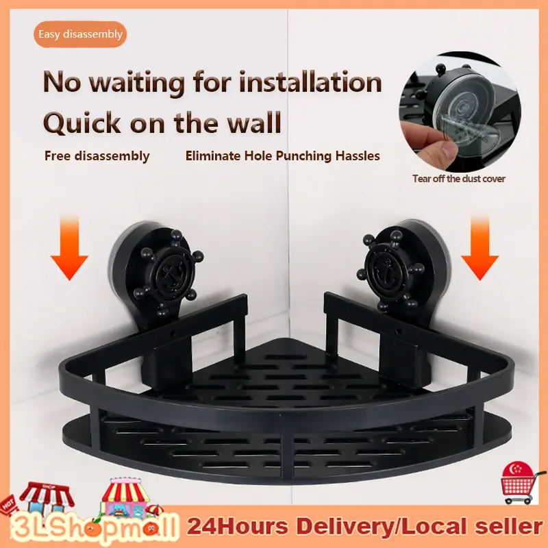 SG[In Stock]Shower Suction Cup Shelf Wall Mounted Suction Cup Corner Shelf Bathroom Triangle Organizer Basket Kitchen Storage Accessories
