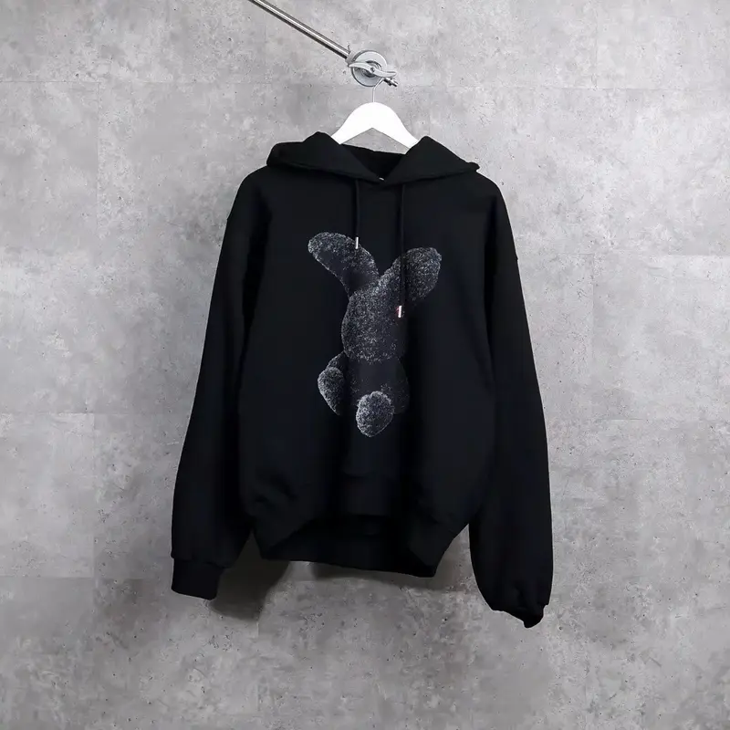Jaket Hoodie Fuzzy Kelinci Hitam 100% Asli untuk Wanita dan Pria - Full Tag & Label - Fleece jumper  cewek keren 2024 casual Pas 0