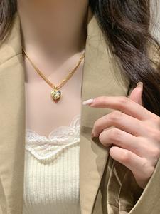 aksesoris wanita Kalung SUNQ, Loket Fesyen Minimalis, Reka Bentuk Hati Berongga chain heart necklace Rantai Barang Kemas Jewelry