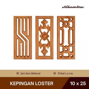 (10 x 25) Kepingan Loster Kayu Jati / Mahoni Dekorasi Dinding Bermotif Ventilasi Udara