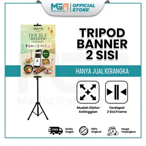 Tripod Banner 2 Sisi Stand Banner Promosi Kokoh Aluminium Alloy Hitam Adjustable Height 225cm x 125cm Praktis untuk Indoor & Outdoor
