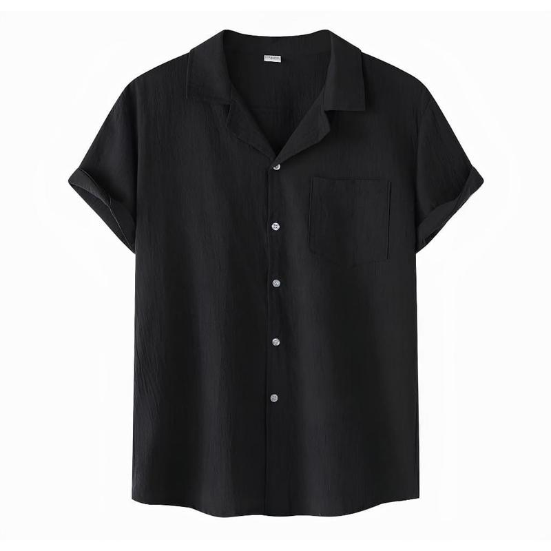 ￼Kemeja Polos Vintage/Kemeja Pria Lengan Pendek/Kemeja Pantai/Kemeja casual katun nyaman panjang santai rayon Simple  /Kemeja vintage viral Simple basic 4