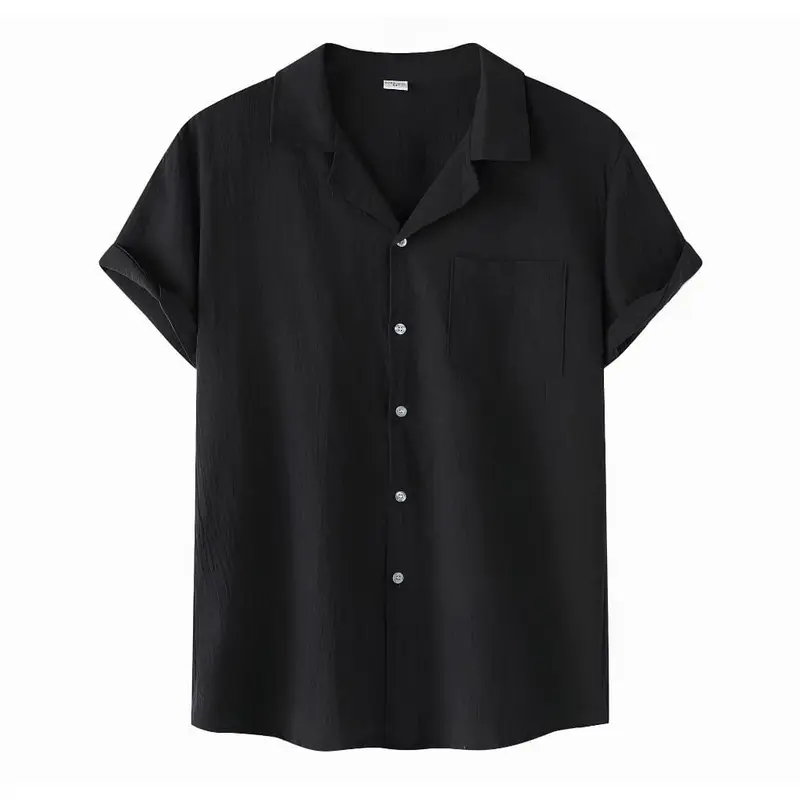 ￼Kemeja Polos Vintage/Kemeja Pria Lengan Pendek/Kemeja Pantai/Kemeja casual katun nyaman panjang santai rayon Simple  /Kemeja vintage viral Simple basic 3