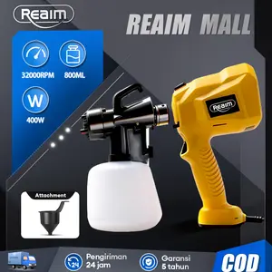REAIM Spray Gun Listrik 400W 800ML Mesin Cat Semprot Sprayer Cat Elektrik Alat Semprot Cat Bisa Dilepas Untuk Cat Tembok Kayu Besi Pagar Renovasi Rumah Tukang Cat Profesional Hasil Halus Kuat Tahan Lama Garansi 5 Tahun
