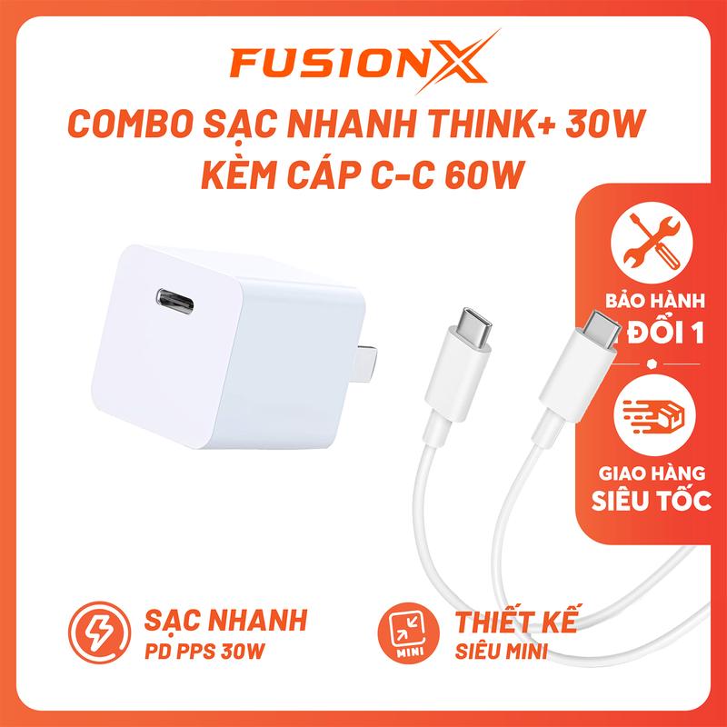 Combo Sạc Nhanh LNV Think+ 30W - Công Nghệ GaN, Sạc Nhanh PD, PPS 30W + Kèm Cáp Sạc Nhanh C-C 60W, Chính Hãng Bảo Hành 3 Tháng | FUSIONX C03 30W