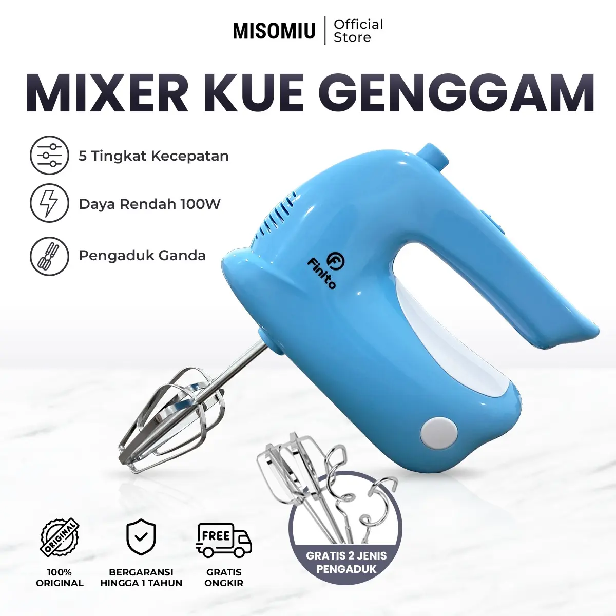 Hand Mixer Tangan Genggam Pengaduk Pengocok Adonan Telur 100 Watt 5 Kecepatan