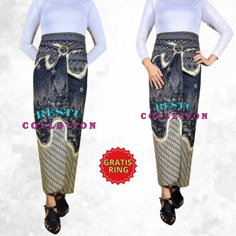 Rok Lilit Warp Skirt Serut Songket Jumputan Batik Panjang Wanita Bawahan Kebaya Kondangan Nikahan Wisuda Modern Tunangan Cewek Bahan Premium All Size Motif Hanna Hitam Kain Ring Tebal Mewah Pesta Party Golden Plus Size Brown  Silver Maxi 2