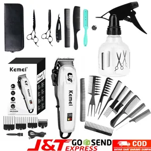 PAKET PREMIUM BARBERSHOP CUKUR RAMBUT ELEKTRIK TIMMER KEMEI KIREI.ID Gunting Kumis Jenggot Sisir