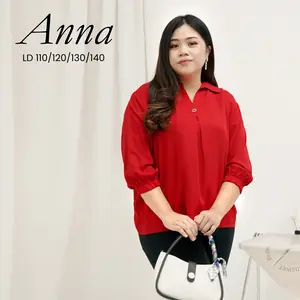 [ ANNA ] LD110/120/130/145 Blouse Kerah Kemeja Rayon Twill Premium Lengan Karet 3/4 17 Agustus