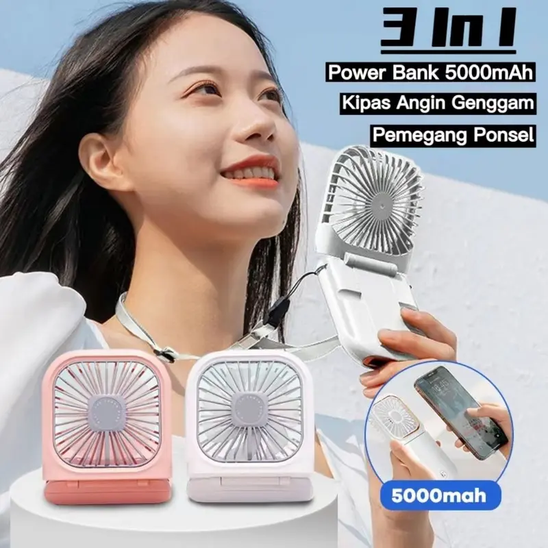 Kipas Angin Portable Mini LED display Model Gantung Leher Plus Powerbank / Kipas Mini / Kipas Angin Portable Mini USB Lipat Dudukan Ponsel Dan Powerbank 4000mAh Baterai Tahan Lama Cocok Untuk Kantor Sekolah Olahraga Luar Ruangan / Kipas Angin USB 0