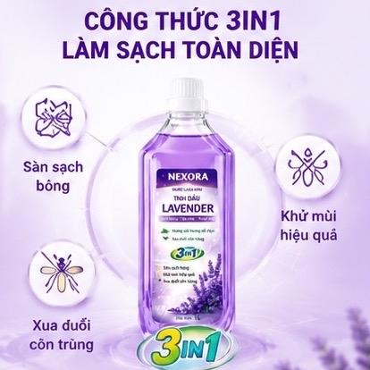 Nước Lau Sàn Tinh Dầu Lavender NEXORA 1L - Nhanh Khô Sàn, Không Nhờn Rít, Thơm Dịu Dài Lâu, Sạch Bóng 3in1 - Cleaning