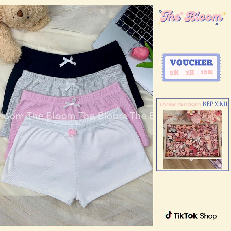 THE BLOOM Combo 2 quần thun mặc nhà dễ thương, quần đùi thun cạp thấp chất thun gân - Q009 Womenswear Áo Top Nhung đồ  macnha ngủ tí hon nữ woman voi