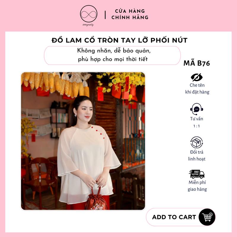 Mã B76 Đồ bộ pháp phục lam bigsize nữ áo tay lỡ đính cúc quần ống rộng kín đáo dễ mặc