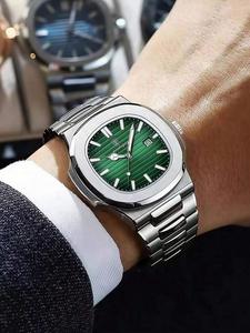 Reloj de cuarzo para hombre de moda empresarial con esfera cuadrada, correa de acero inoxidable, reloj analógico luminoso con función de visualización de fecha y día de la semana, regalo para hombres