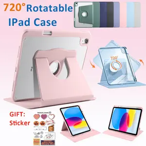Casing Ipad720°Rotate Flip Case 10.2 inch iPad 5 6 9 7th 8th Gen Autolock Foldable Case IPad Pro 10 11 Acrylic Crystal Clear Protective Tablet Holder Case with Pencil Holder