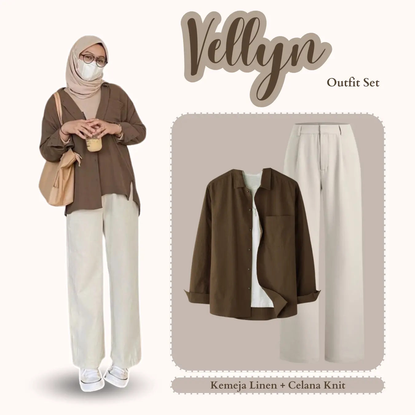 [BEST SELLER] One Set Remaja Wanita Korean Style (Atasan Kemeja Linen, Celana Panjang) Setelan Casual Non Hijab - Vellyn