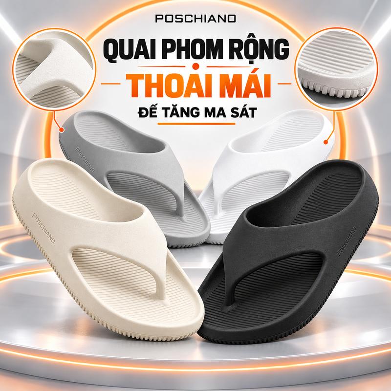 -Dép Poschiano Quai Kẹp Nam + Nữ - Chất Liệu EVA Kết Hợp Cao Su Chống Trơn Trượt