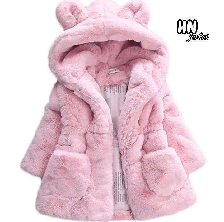 HN Jaket Anak Perempuan Bahan Bulu Tebal Nyaman & Hangat Desain Menarik Fashion Cantik Pakaian Musim Dingin