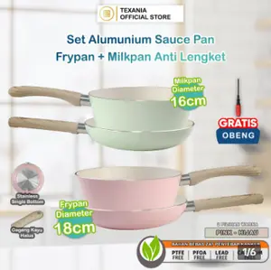 (VIRAL) Set Sauce Pan 16cm & Frypan 18cm Bahan Alumunium Anti Lengket Milk pan Panci Mie Free Obeng Kitchenware