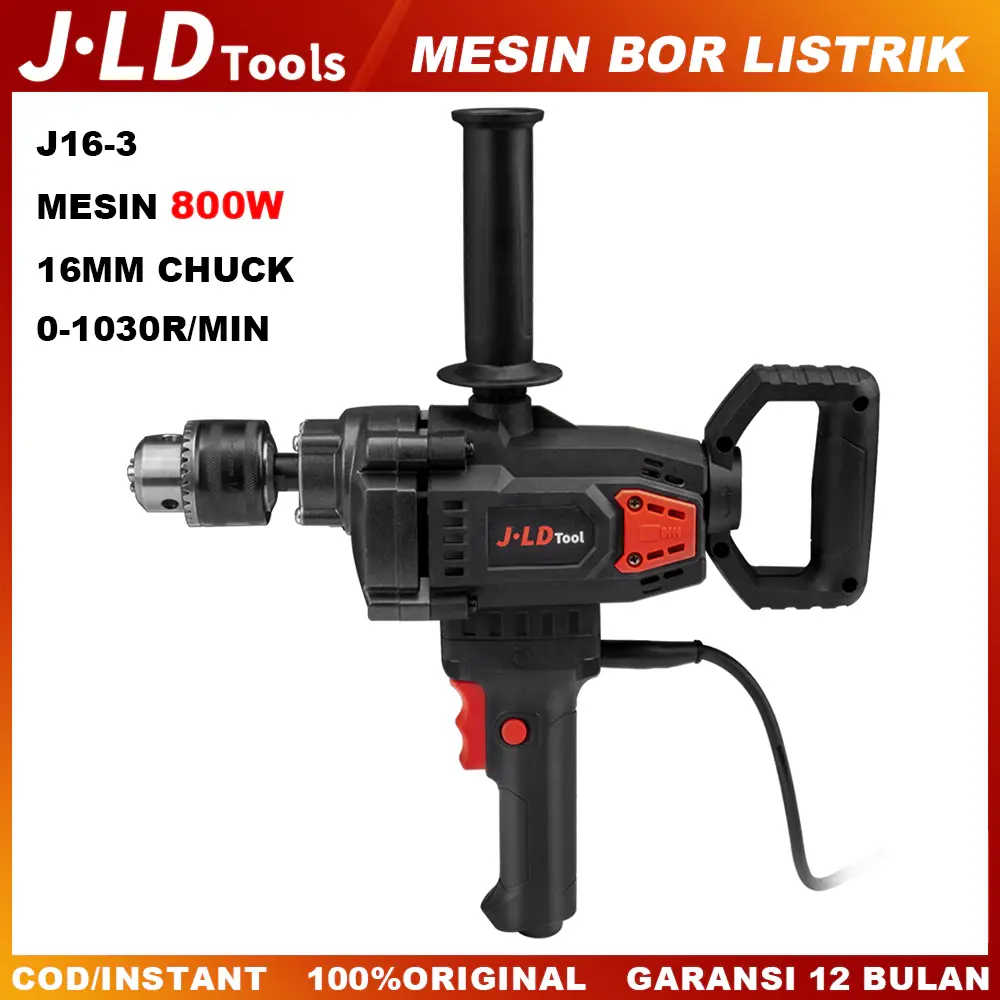 JLD 16MM Mesin bor listrik J16-3 800W Bor tangan listrik Mesin bor pesawat Electrik Drill Variable Speed Alat bor listrik