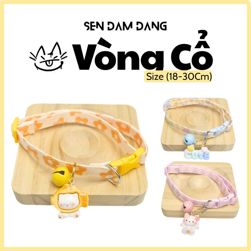 Vòng Cổ Vải Charm Có Chuông Cho Cún Mèo Dưới 5kg Size 18-30cm