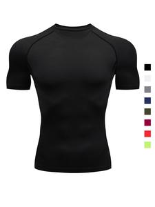 メンズ ラウンドネック スポーツTシャツ、夏用 速乾性 通気性 クルーネック 半袖 トレーニング ランニング カジュアルトップ