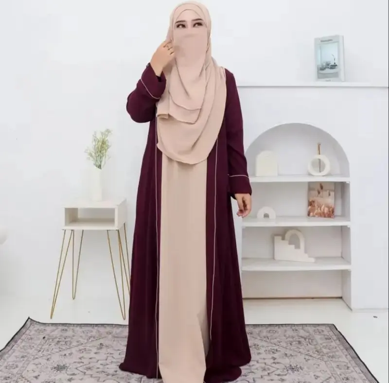 zarqa luna - Gamis Abaya Syar'i Muslimah Dua Warna Bahan Crinkle Airflow Terbaru Cantik Dewasa Hitam Putih Dress Wanita Mewah Lebaran Remaja Simple Kondangan 6
