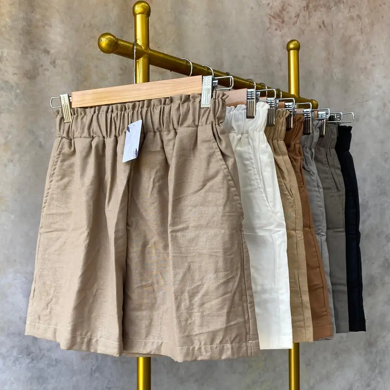 Joya Pants Celana Pendek Linen Wanita Size M L XL Jumbo Pinggang Elastis Saku Samping Shorts Santai Casual Dewasa hotpants rayon Kulot Katun 1